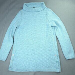 Talbots Sweater Womens Medium Blue Textured Knit Tunic Side Buttons Cowlneck